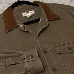 Vintage Banana Republic Shirt Mens L Brown Denim Shirt Jacket Leather Collar